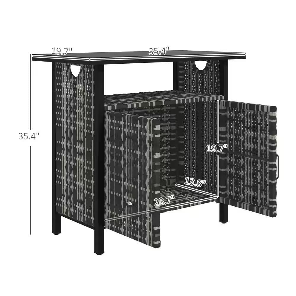 46 Gal. Outdoor Pool Towel Storage Cabinet Organizer, Deck Box with Cabinet, Mixed-Gray