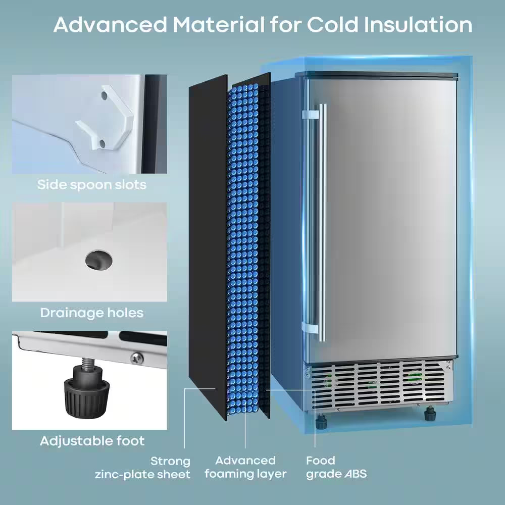 15 In. 80 Lb. Built-In Ice Maker Free-Standing/Under Counter Machine in Silver