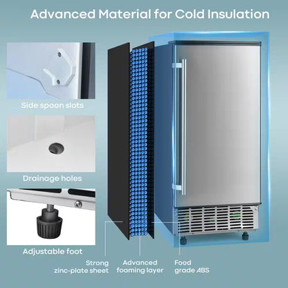 15 In. 80 Lb. Built-In Ice Maker Free-Standing/Under Counter Machine in Silver