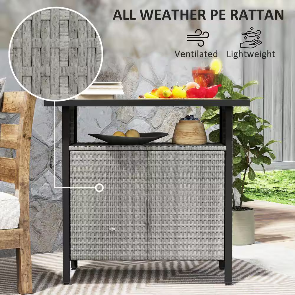 46 Gal. Outdoor Pool Towel Storage Cabinet Organizer, Deck Box with Cabinet, Gray