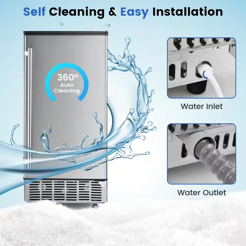 15 In. 80 Lb. Built-In Ice Maker Free-Standing/Under Counter Machine in Silver