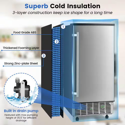 15 In. 80 Lb. Built-In Ice Maker Free-Standing/Under Counter Machine in Silver