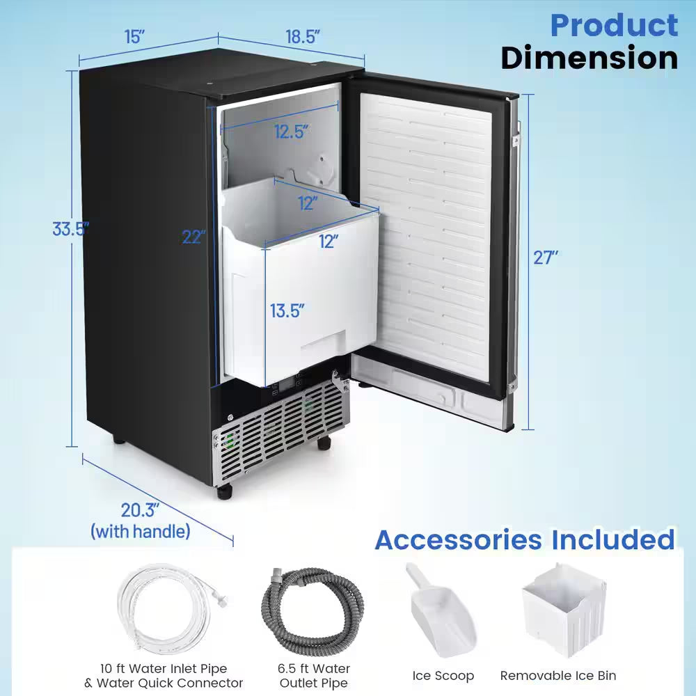 15 In. 80 Lb. Built-In Ice Maker Free-Standing/Under Counter Machine in Silver