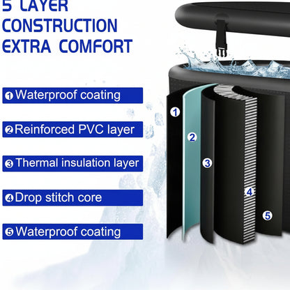 XXL Cold Plunge Tub for Athletes, Compatible with Water Chillers, 195 Gallon Inflatable Cold Plunge with Insulated Lid, Portable Ice Plunge Bathtub for Adult, Ice Tub Outdoor for Cold Water Therapy(C)