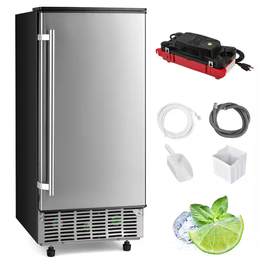 15 In. 80 Lb. Built-In Ice Maker Free-Standing/Under Counter Machine in Silver