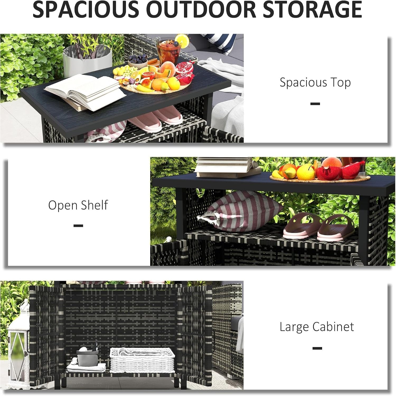 Outdoor Pool Towel Storage Cabinet Organizer, Outdoor Bar Table with Shelf and Cabinet, Pool Towel Holder Pool Valet with Weather-Resistant PE Rattan and Steel Frame, Mixed-Gray