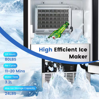 15 In. 80 Lb. Built-In Ice Maker Free-Standing/Under Counter Machine in Silver