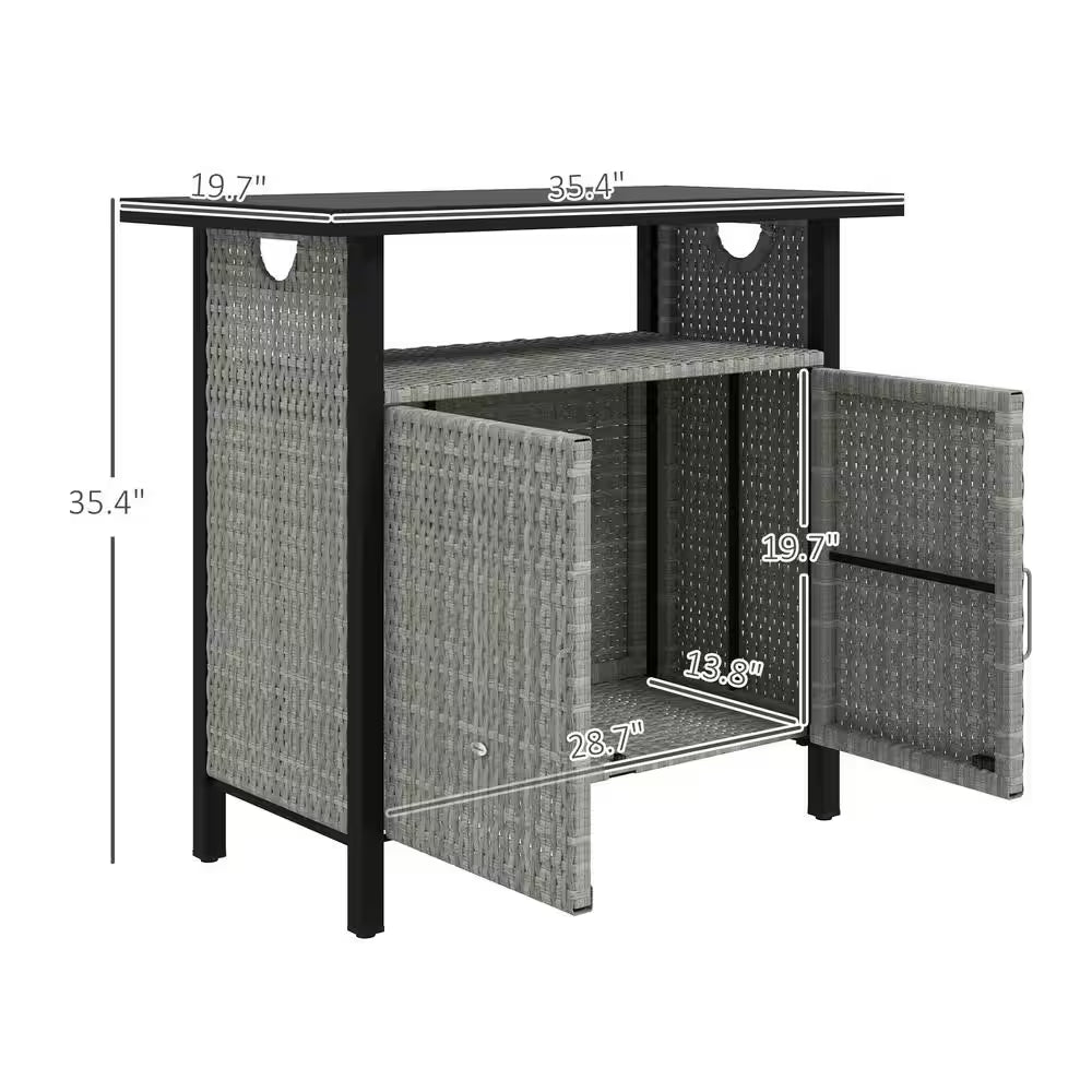 46 Gal. Outdoor Pool Towel Storage Cabinet Organizer, Deck Box with Cabinet, Gray