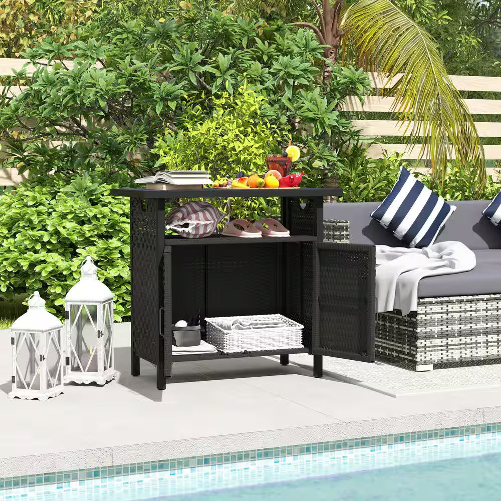 46 Gal. Outdoor Pool Towel Storage Cabinet Organizer, Deck Box with Cabinet Espresso