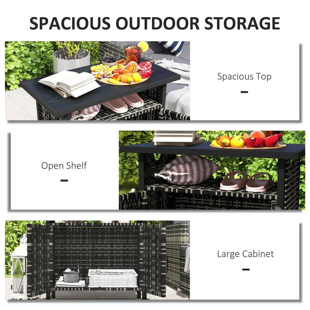 46 Gal. Outdoor Pool Towel Storage Cabinet Organizer, Deck Box with Cabinet, Mixed-Gray