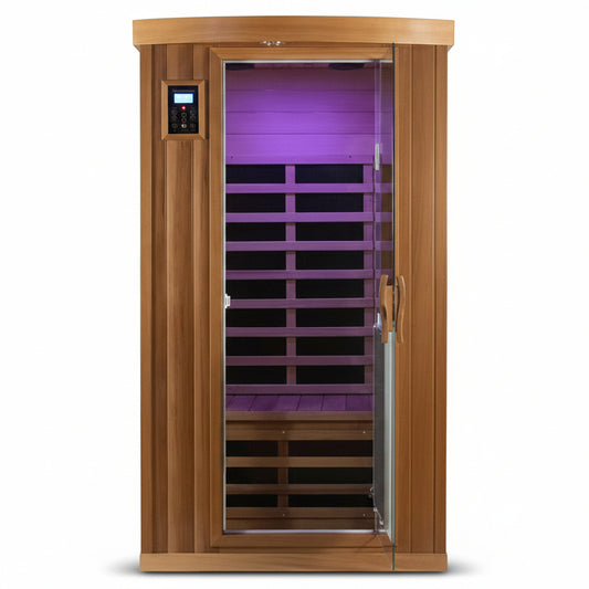 Home Sauna Far Infrared Sauna 1 Person plus Low-Emf Natural Red Cedar Indoor Sauna Spa, 1510W Infrared Sauna for Home, 8 Low Electromagnetic Field Heaters, 2 Bluetooth Speakers, 1 LED Reading Lamp