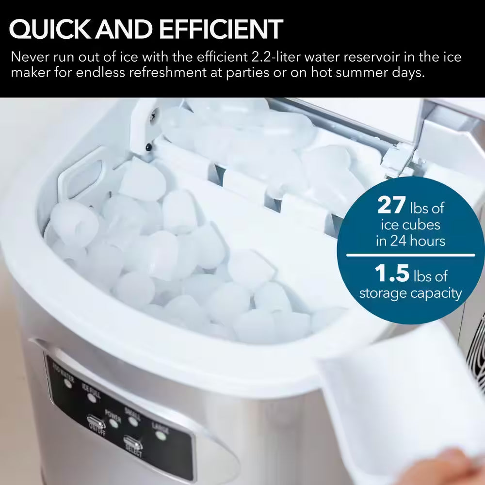 9.5 In. 27 Lbs. Portable Countertop Ice Maker Bullet Ice Machine with 2.2L Reservoir and 1.5 Lb. Bin in Metallic Silver