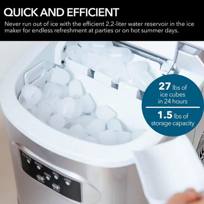 9.5 In. 27 Lbs. Portable Countertop Ice Maker Bullet Ice Machine with 2.2L Reservoir and 1.5 Lb. Bin in Metallic Silver