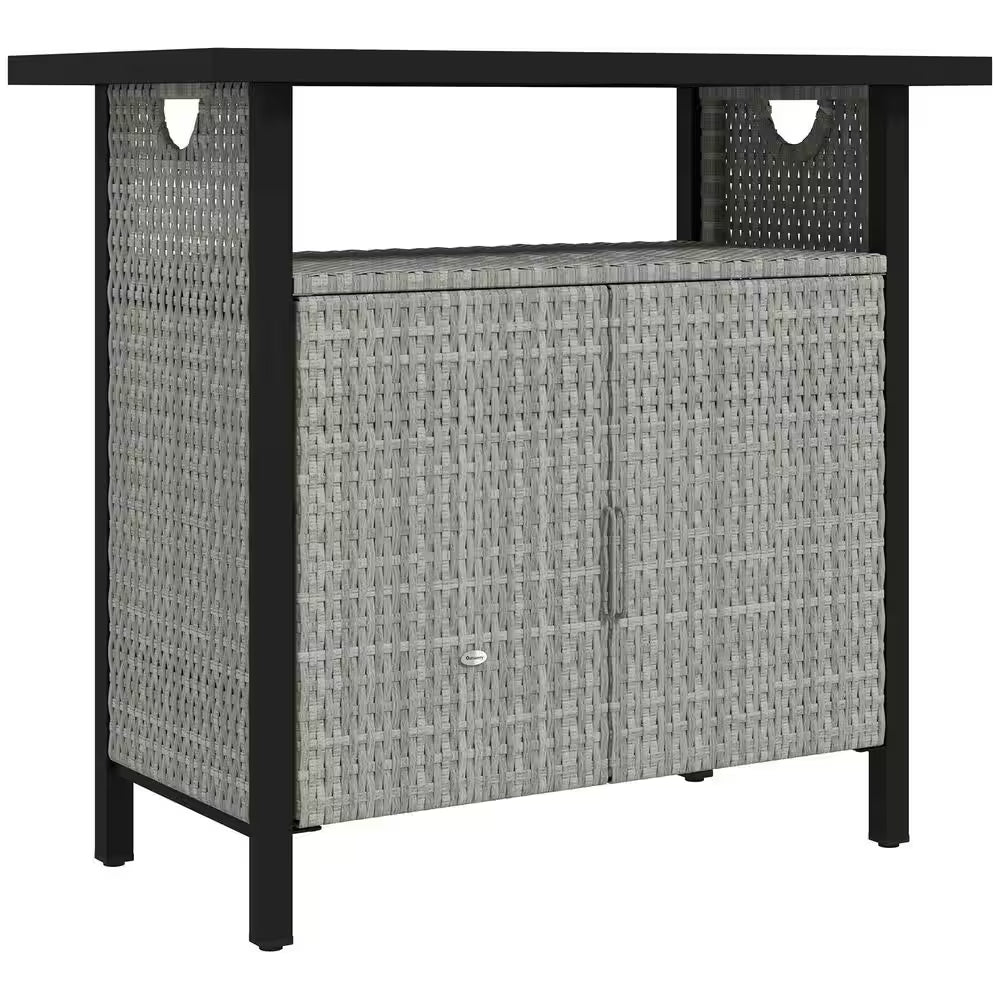 46 Gal. Outdoor Pool Towel Storage Cabinet Organizer, Deck Box with Cabinet, Gray