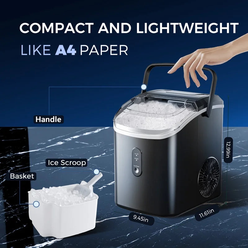 35Lbs/24H Nugget Ice Maker Countertop,Portable Ice Maker Machine with Auto-Cleaning, Black