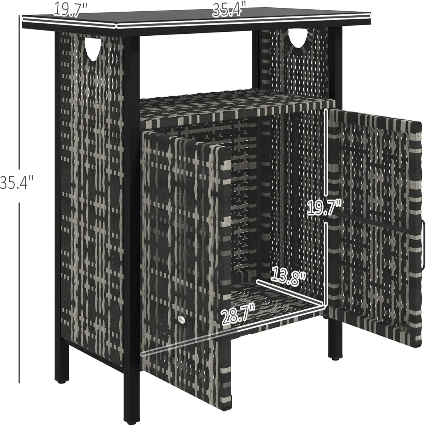Outdoor Pool Towel Storage Cabinet Organizer, Outdoor Bar Table with Shelf and Cabinet, Pool Towel Holder Pool Valet with Weather-Resistant PE Rattan and Steel Frame, Mixed-Gray