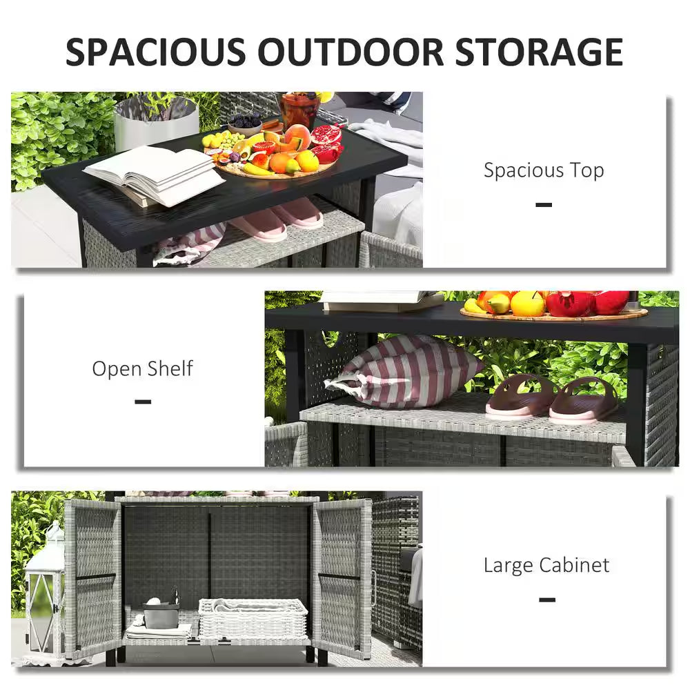 46 Gal. Outdoor Pool Towel Storage Cabinet Organizer, Deck Box with Cabinet, Gray