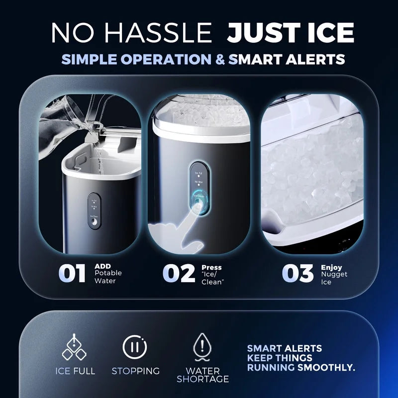 35Lbs/24H Nugget Ice Maker Countertop,Portable Ice Maker Machine with Auto-Cleaning, Black