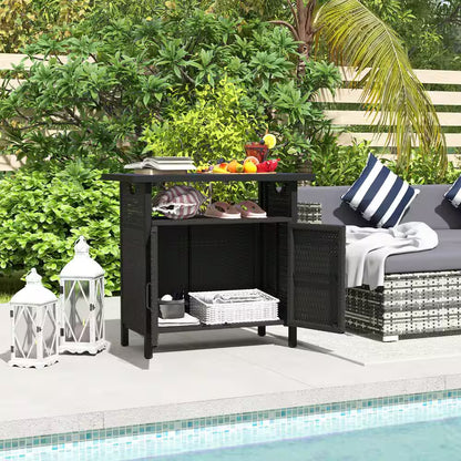 46 Gal. Outdoor Pool Towel Storage Cabinet Organizer, Deck Box with Cabinet Espresso