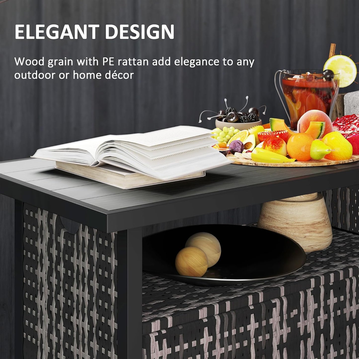 Outdoor Pool Towel Storage Cabinet Organizer, Outdoor Bar Table with Shelf and Cabinet, Pool Towel Holder Pool Valet with Weather-Resistant PE Rattan and Steel Frame, Mixed-Gray