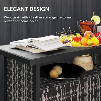Outdoor Pool Towel Storage Cabinet Organizer, Outdoor Bar Table with Shelf and Cabinet, Pool Towel Holder Pool Valet with Weather-Resistant PE Rattan and Steel Frame, Mixed-Gray