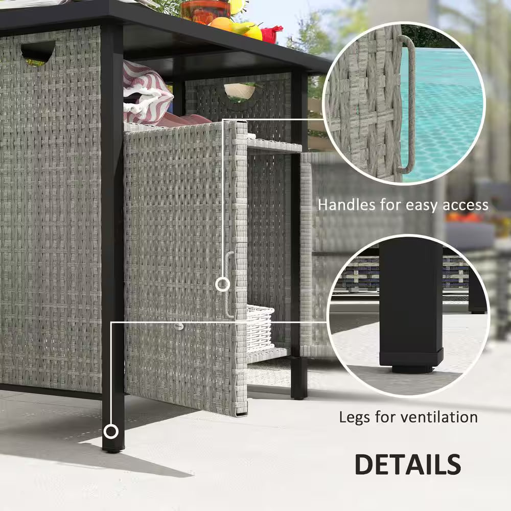 46 Gal. Outdoor Pool Towel Storage Cabinet Organizer, Deck Box with Cabinet, Gray