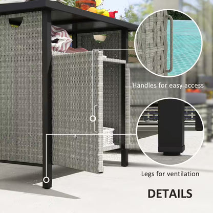 46 Gal. Outdoor Pool Towel Storage Cabinet Organizer, Deck Box with Cabinet, Gray