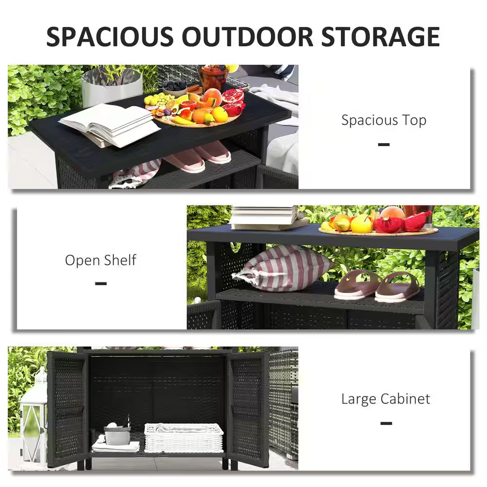 46 Gal. Outdoor Pool Towel Storage Cabinet Organizer, Deck Box with Cabinet Espresso