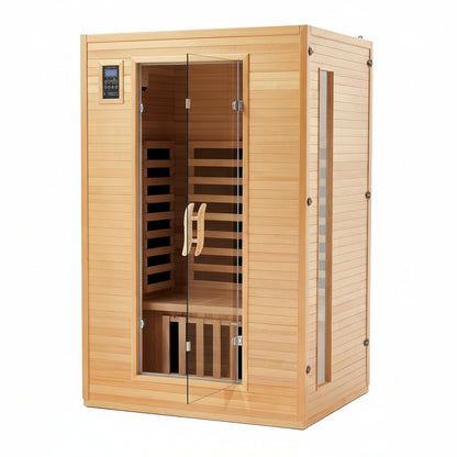 2024 Upgrade 2 Person Sauna, Low EMF 6 Heating Plate Infrared Physical Therapy Wooden Dry Steam Sauna with MP3 Auxiliary Connection, Dual Controls, Iron Shirt Wall Plate, Home Spa Day Use, Gift